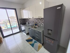 Cuisine américaine entièrement équipée et moderne (four, hotte, placards) dans un appartement de luxe à Zone 4